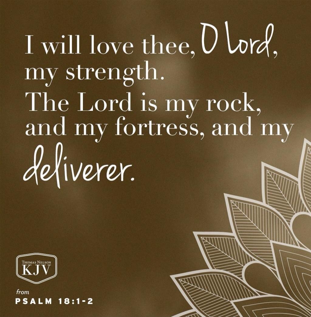 I will love thee, O Lord, my strength. The Lord is my rock, and my fortress, and my deliverer. Psalm 18:1-2 (KJV)