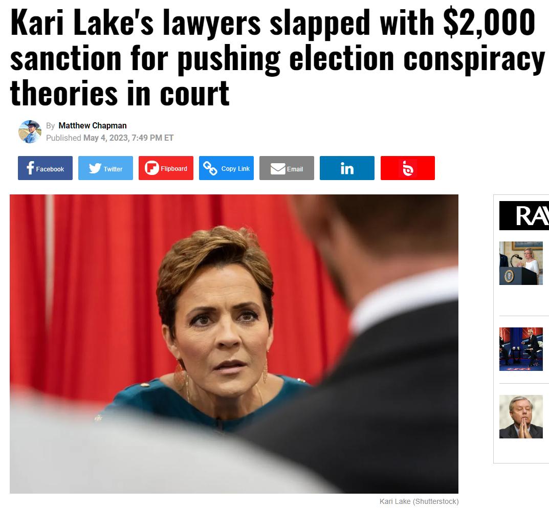 Kari Lakes lawyers slapped with 2000 sanction for pushing election conspiracy theories in court