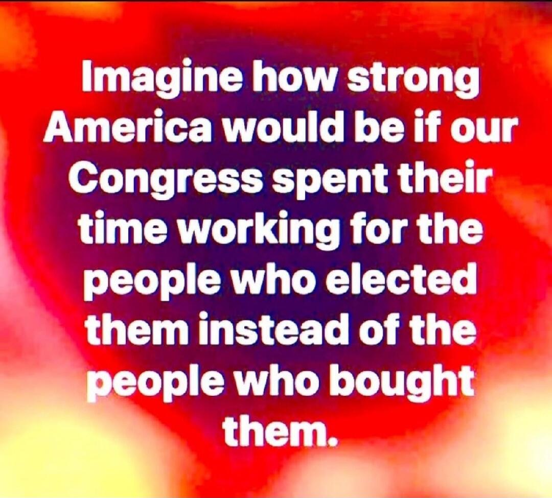 Imagine how strong America would be if our Congress spent their time working for the people who elected them instead of the people who bought them.