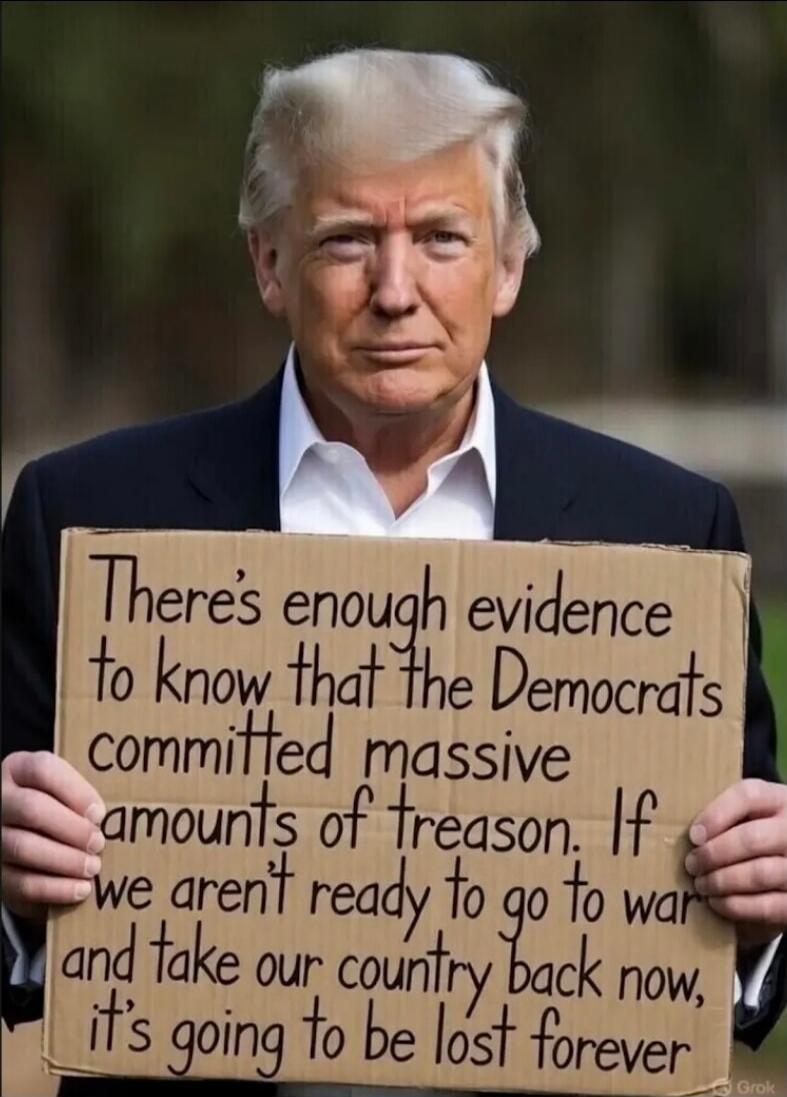 There's enough evidence to know that the Democrats committed massive amounts of treason. If we aren't ready to go to war and take our country back now, it's going to be lost forever