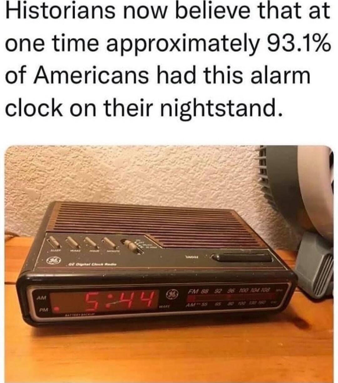 Historians now believe that at one time approximately 931 of Americans had this alarm clock on their nightstand