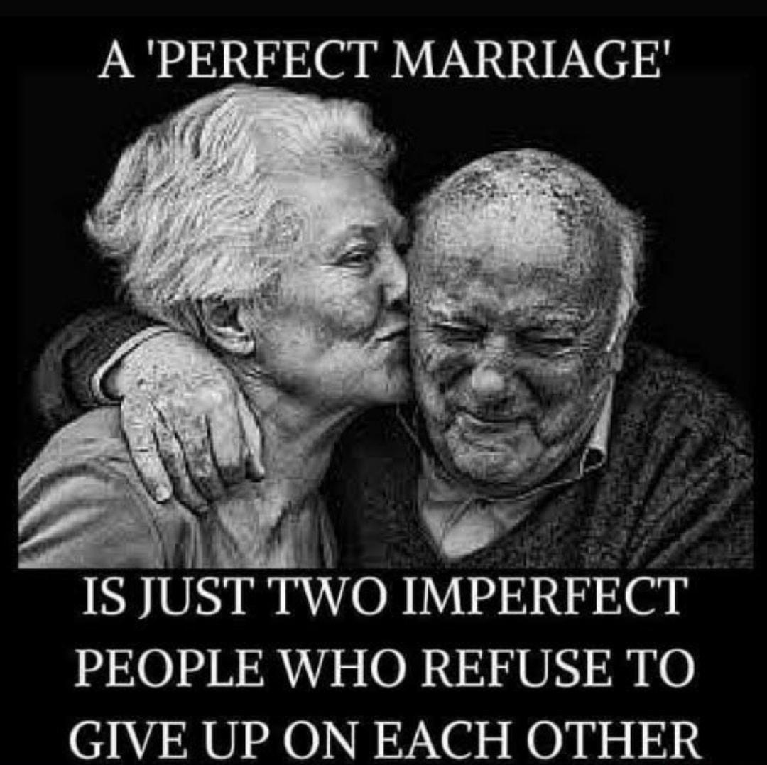 A PERFECT MARRIAGE IS IUST IWO IMPERFECT PEOPLE WHO REFUSE TO GIVE UP ON EACH OTHER