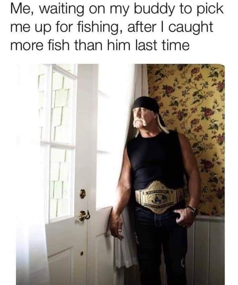 Me waiting on my buddy to pick me up for fishing after caught more fish than him last time