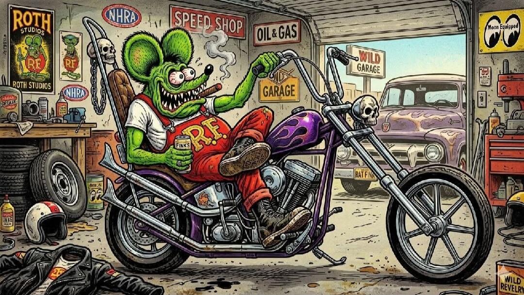 ROTH STUDIOS RE NHRA SPEED SHOP OIL & GAS WILD GARAGE Moon Equipped FINKS RAT FINK WILD REVELRY