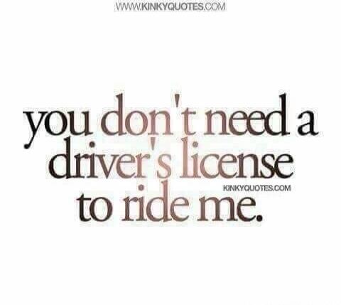 YOU DON'T NEED A DRIVER'S LICENSE TO RIDE ME. WWW.KINKYQUOTES.COM