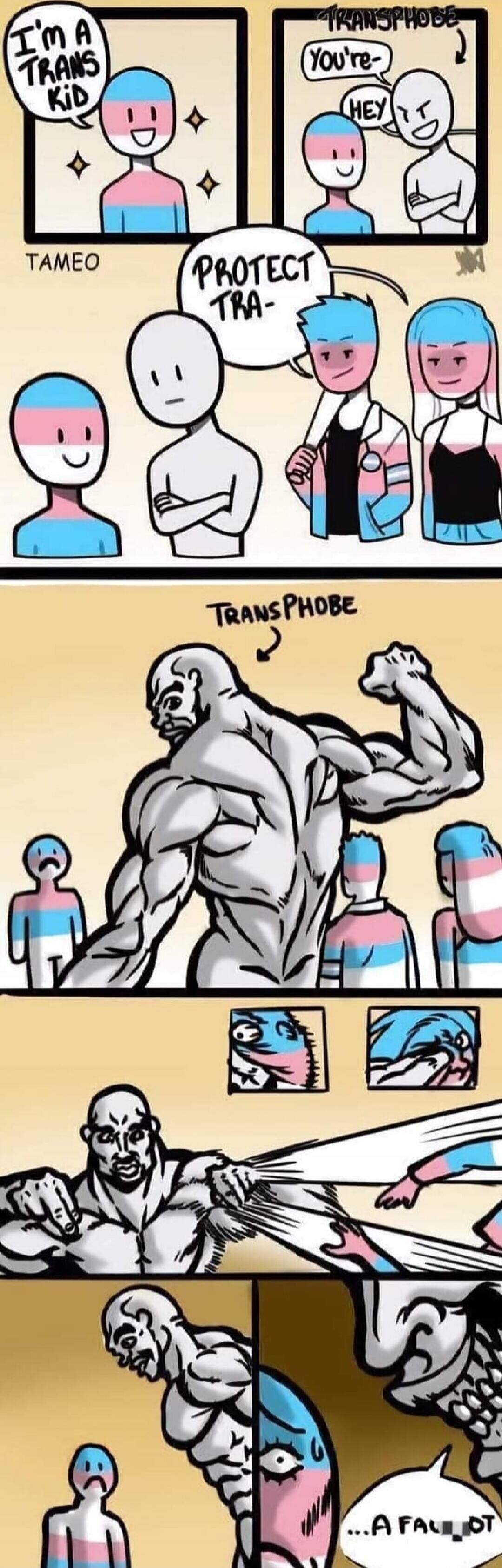 I'm a trans kid
Transphobe
You're- Hey
Protect tra-
Transphobe
Transphobe