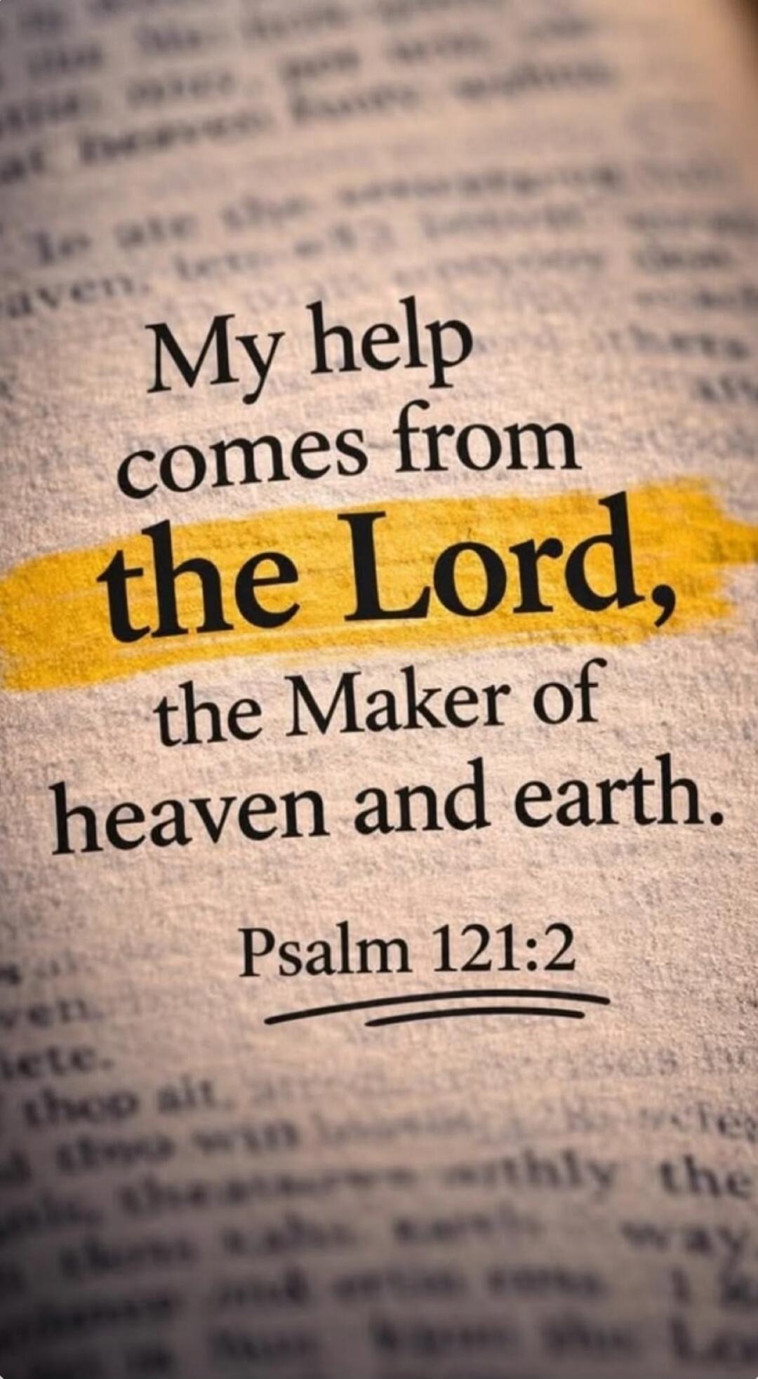 My help comes from the Lord, the Maker of heaven and earth. Psalm 121:2