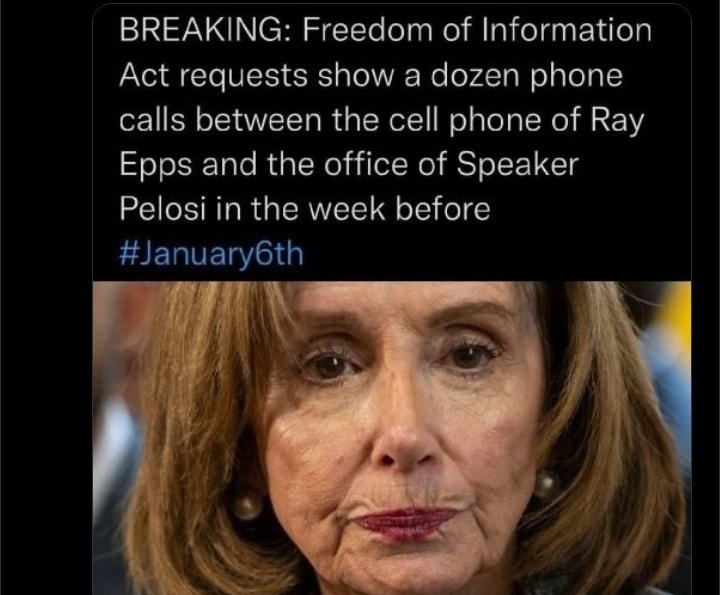 Nosurprise BREAKING Freedom of Information Act requests show a dozen phone calls between the cell phone of Ray Epps and the office of Speaker Pelosi in the week before EIERTELYGI