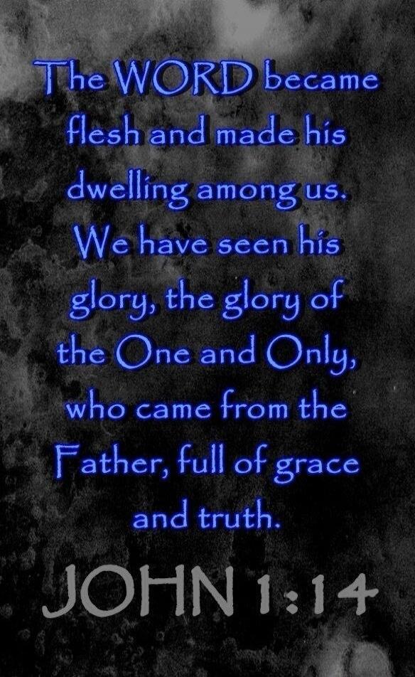 The WORD became flesh and made his dwelling among us. We have seen his glory, the glory of the One and Only, who came from the Father, full of grace and truth. JOHN 1:14