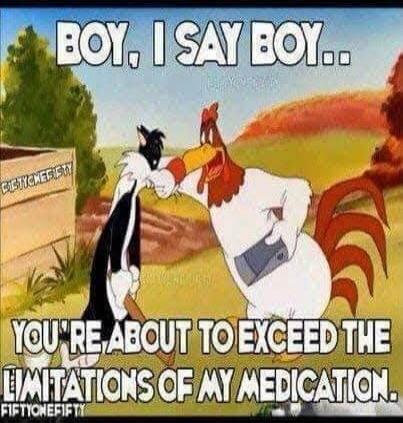 BOY, I SAY BOY... YOU'RE ABOUT TO EXCEED THE LIMITATIONS OF MY MEDICATION.