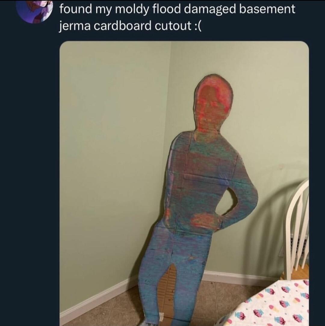 found my moldy flood damaged basement jerma cardboard cutout