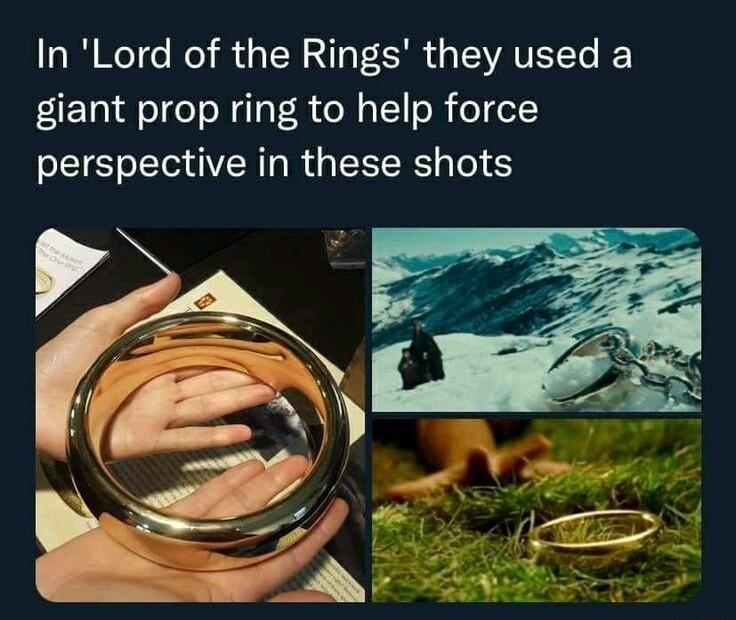 In Lord of the Rings they used a giant prop ring to help force perspective in these shots