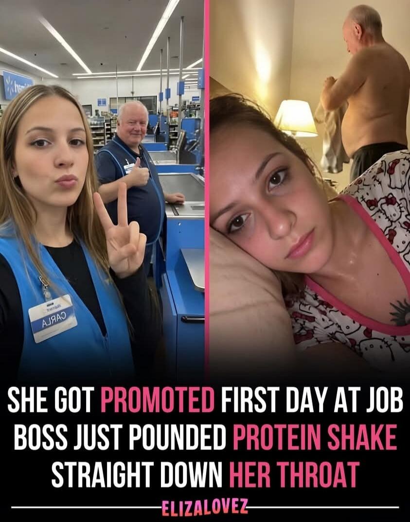 SHE GOT PROMOTED FIRST DAY AT JOB BOSS JUST POURED PROTEIN SHAKE STRAIGHT DOWN HER THROAT
