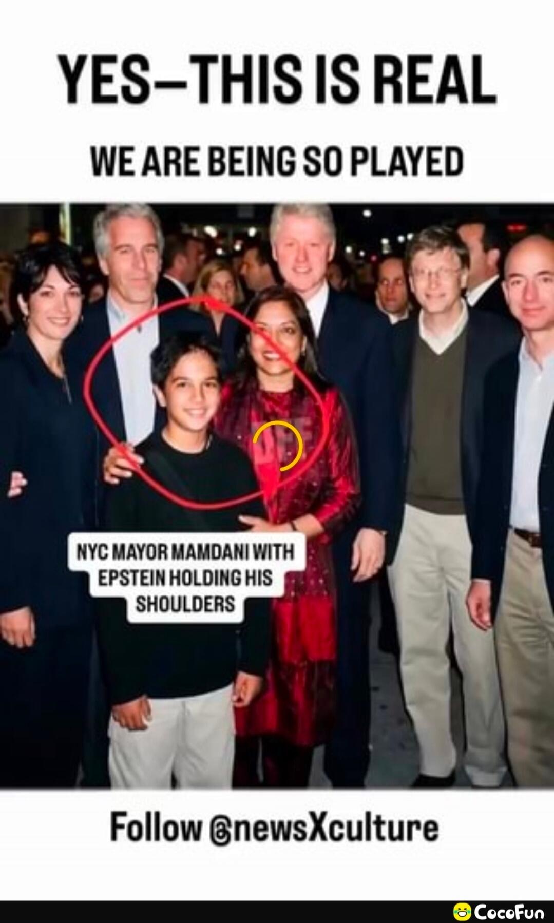 YES—THIS IS REAL WE ARE BEING SO PLAYED NYC MAYOR MAMDANI WITH EPSTEIN HOLDING HIS SHOULDERS Follow @newsXculture