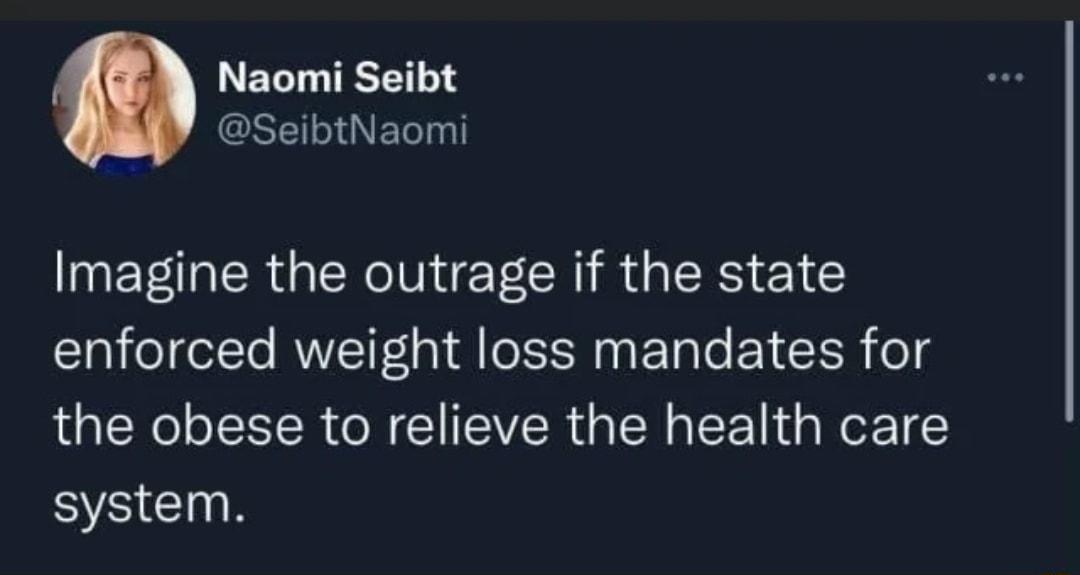 Naomi Seibt SeibtNaomi TR RN RU RS 1 enforced weight loss mandates for the obese to relieve the health care system