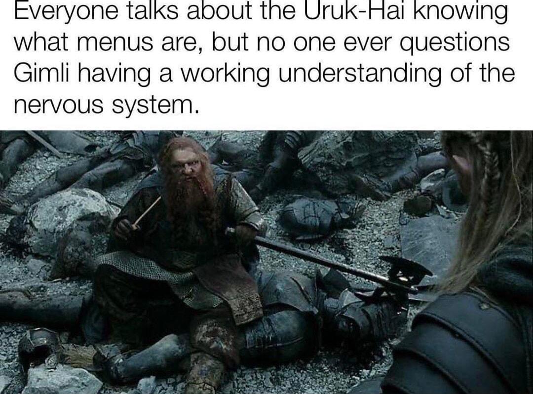 what menus are but no one ever questions Gimli having a working understanding of the nervous system