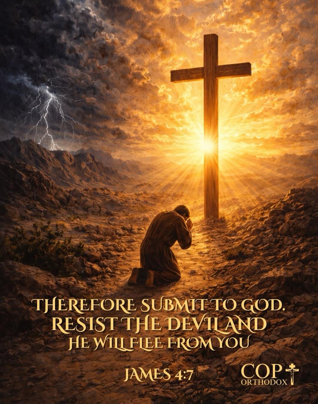 THEREFORE SUBMIT TO GOD. RESIST THE DEVIL AND HE WILL FLEE FROM YOU JAMES 4:7 COP ORTHODOX
