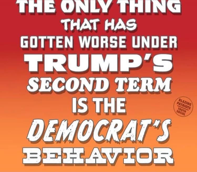 THE ONLY THING THAT HAS GOTTEN WORSE UNDER TRUMP'S SECOND TERM IS THE DEMOCRAT'S BEHAVIOR