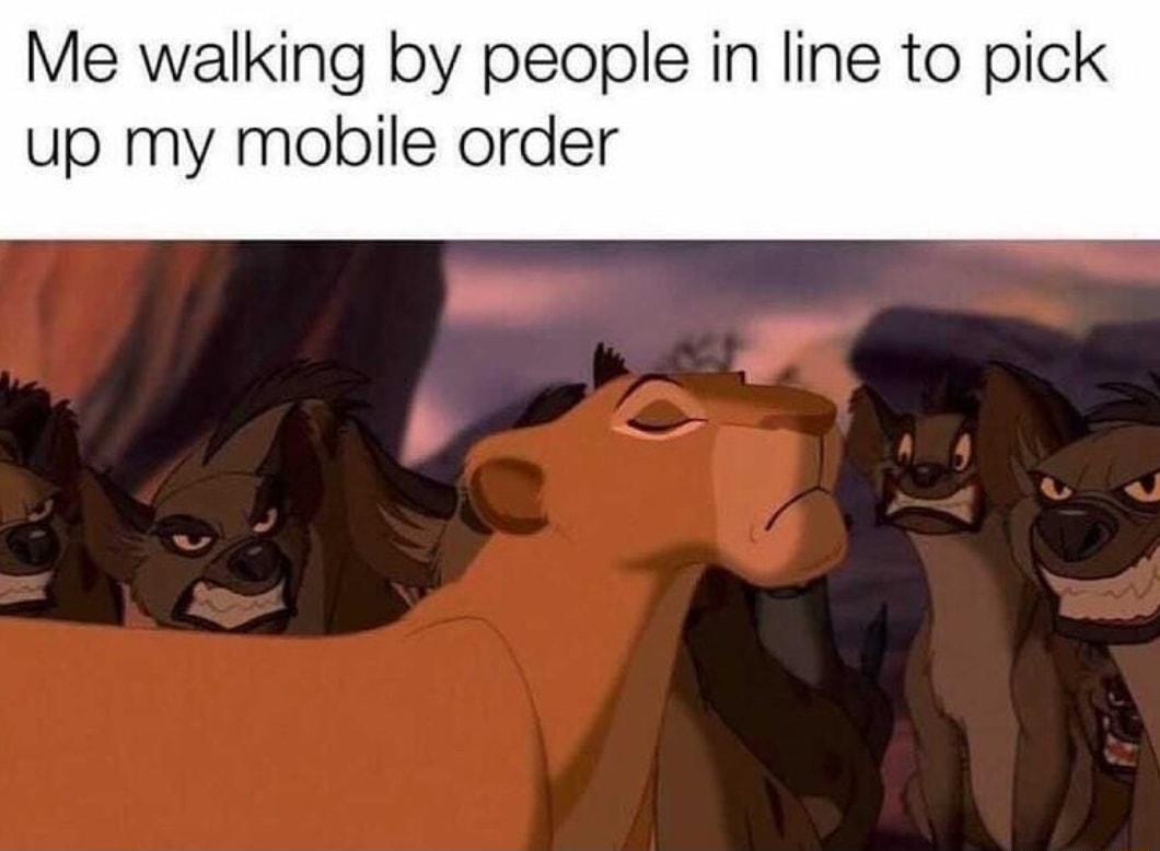 Me walking by people in line to pick up my mobile order