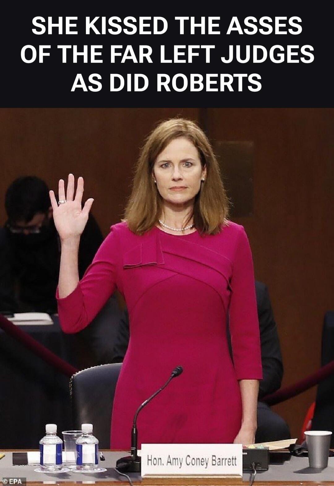 SHE KISSED THE ASSES OF THE FAR LEFT JUDGES AS DID ROBERTS. Hon. Amy Coney Barrett.