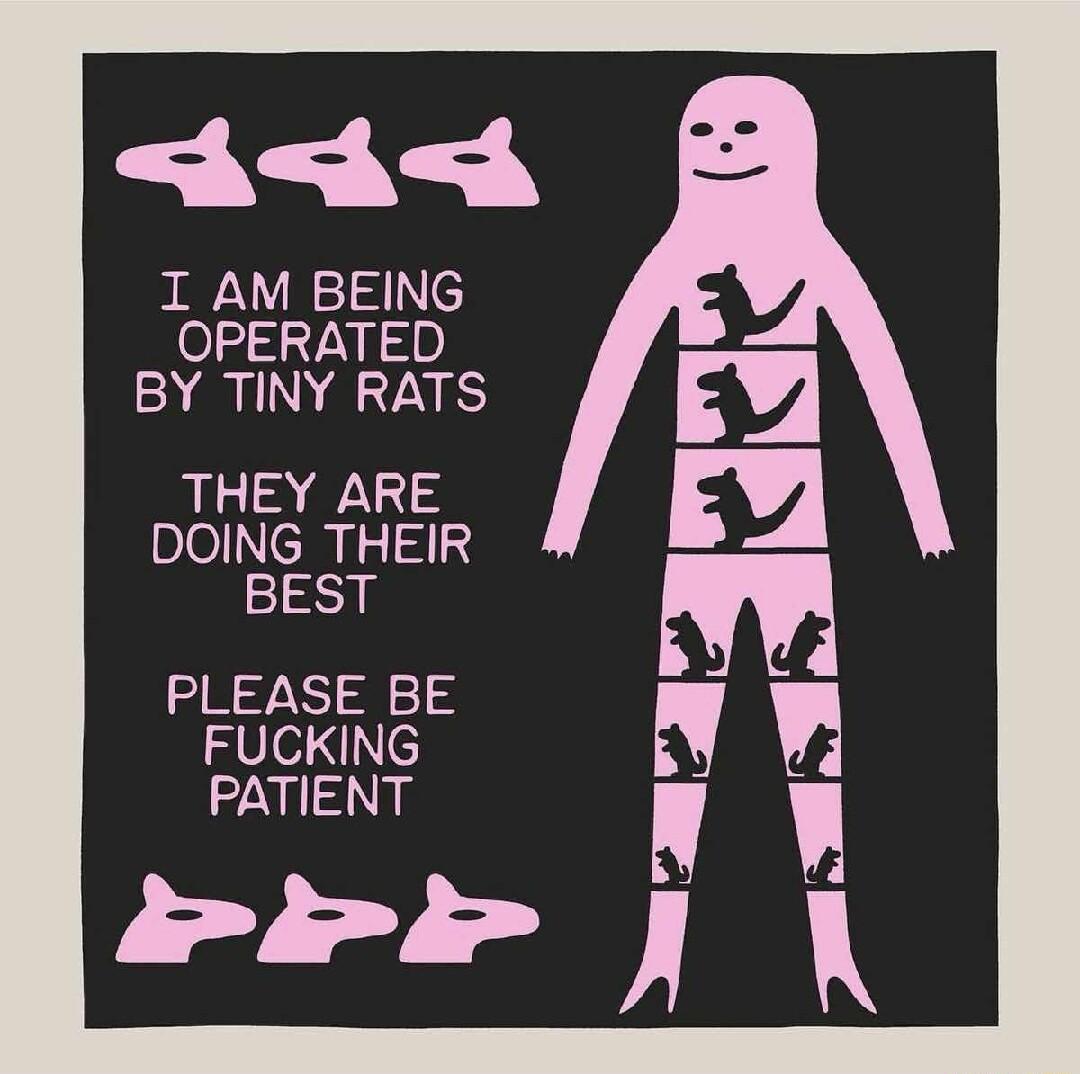 Al I AM BEING OPERATED BY TINY RATS THEY ARE DOING THEIR BEST PLEASE BE FUCKING PATIENT o o o