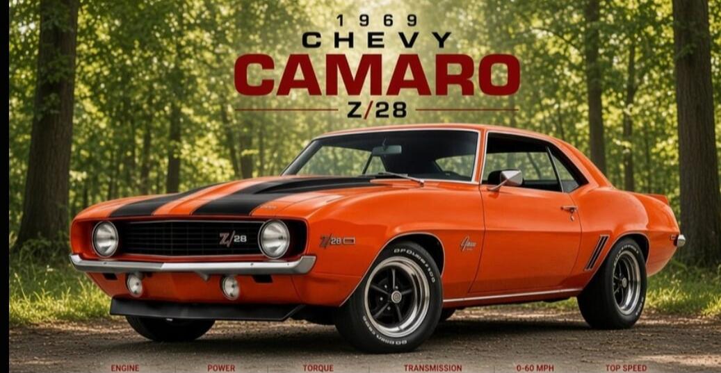 1969 CHEVY CAMARO Z/28. ENGINE, POWER, TORQUE, TRANSMISSION, 0-60 MPH, TOP SPEED.