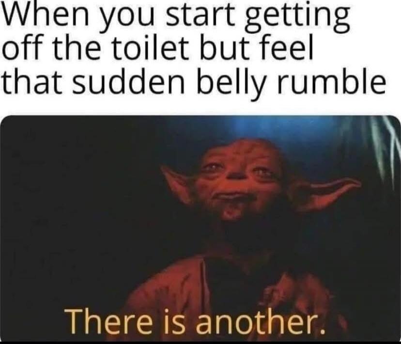 When you start getting off the toilet but feel that sudden belly rumble There is another.