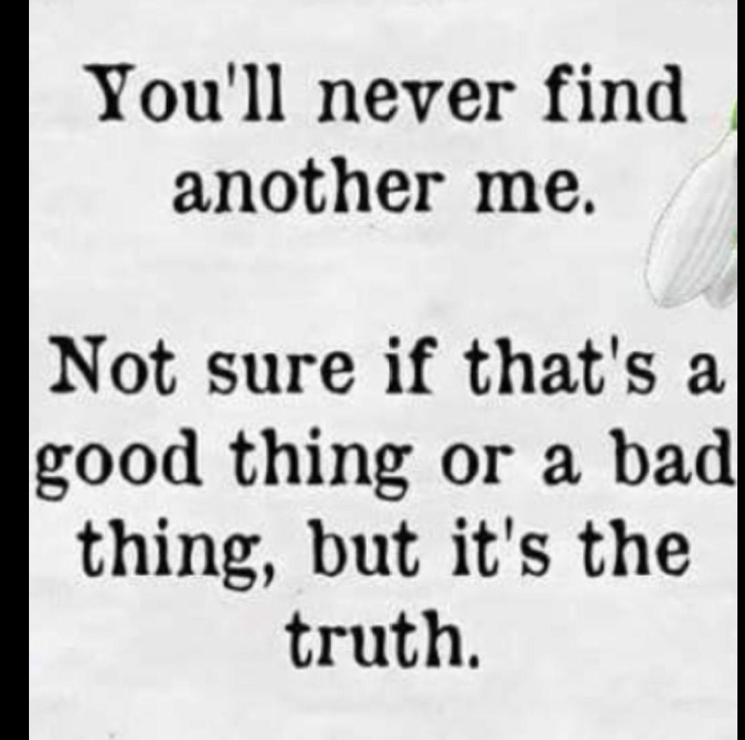 Youll never find another me Not sure if thats a good thing or a bad thing but its the truth