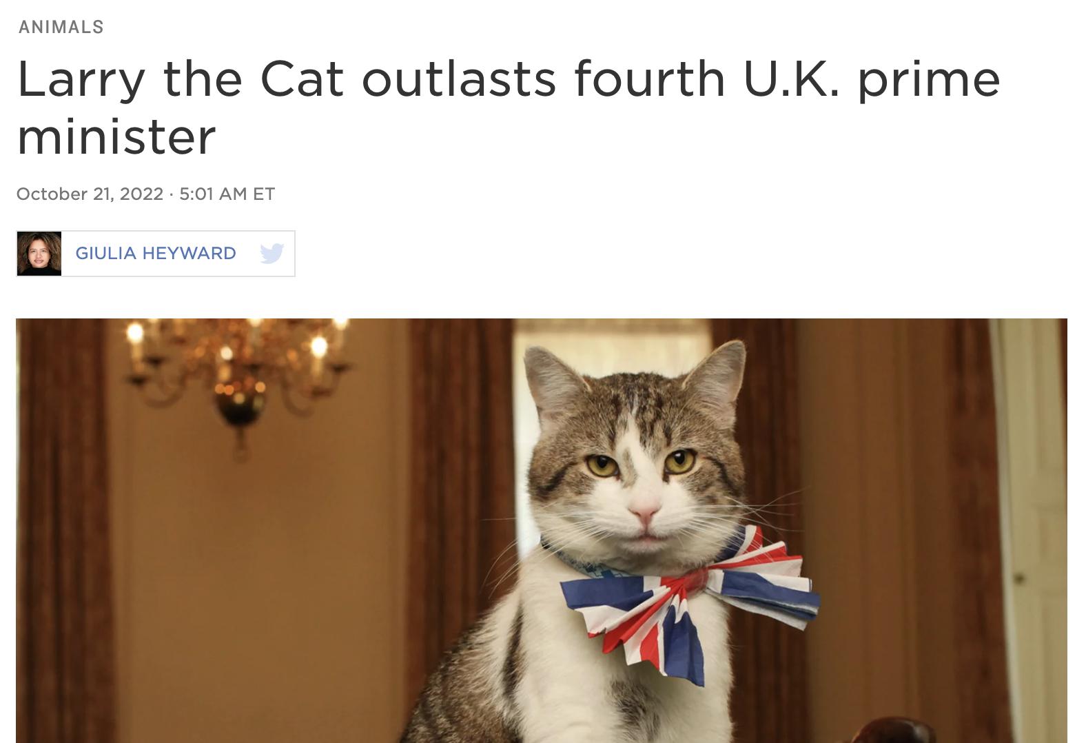 Larry the Cat outlasts fourth UK prime minister