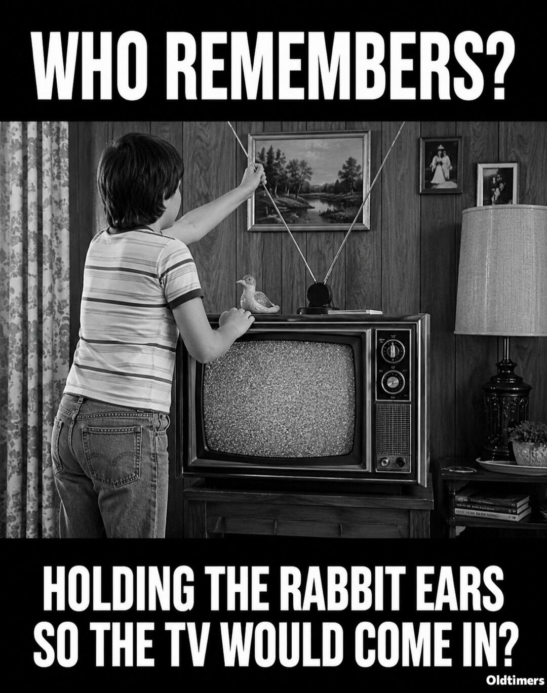 WHO REMEMBERS? HOLDING THE RABBIT EARS SO THE TV WOULD COME IN? Oldtimers