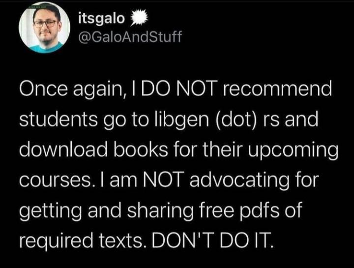 o L ECE ICE YN ale R V OlalelF TeF 1aMEDION NO N M Telelnalpallple 8o STacXeloR e Ioe TaN ool NETInle oo1VglletTe Nololol SR o a1 MUl o olelnallple courses am NOT advocating for getting and sharing free pdfs of required texts DONT DO IT