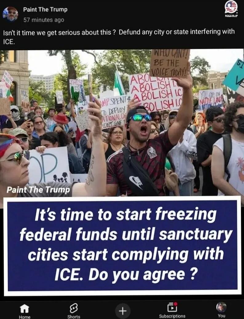 It's time to start freezing federal funds until sanctuary cities start complying with ICE. Do you agree?