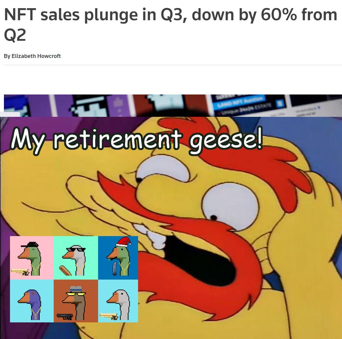 NFT sales plunge in Q3 down by 60 from Q2