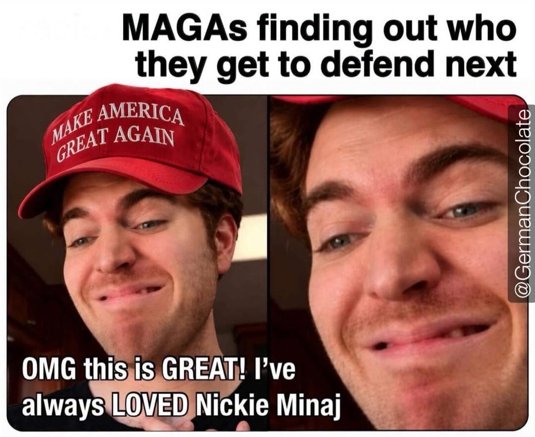 MAGAs finding out who they get to defend next. OMG this is GREAT! I've always LOVED Nickie Minaj
