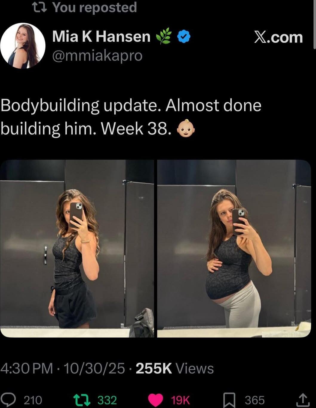 Bodybuilding update. Almost done building him. Week 38. 👶