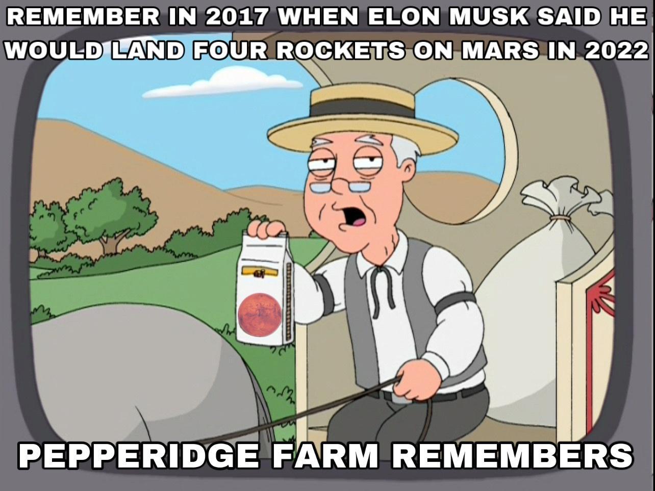 REMEMBERIN 2017 WHEN ELON MUSKSAID HE VIV E LAGTD R RgKETSQN MARSIN 2022 PEPPERIDGE FNRM REMEMBERS