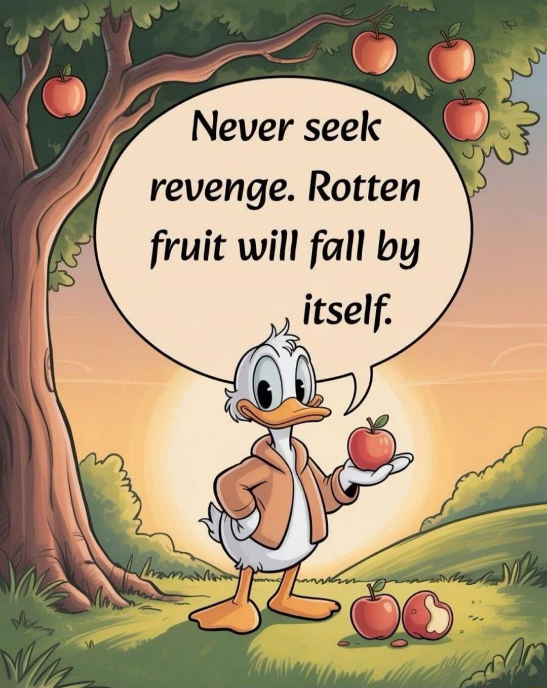 Never seek revenge. Rotten fruit will fall by itself.