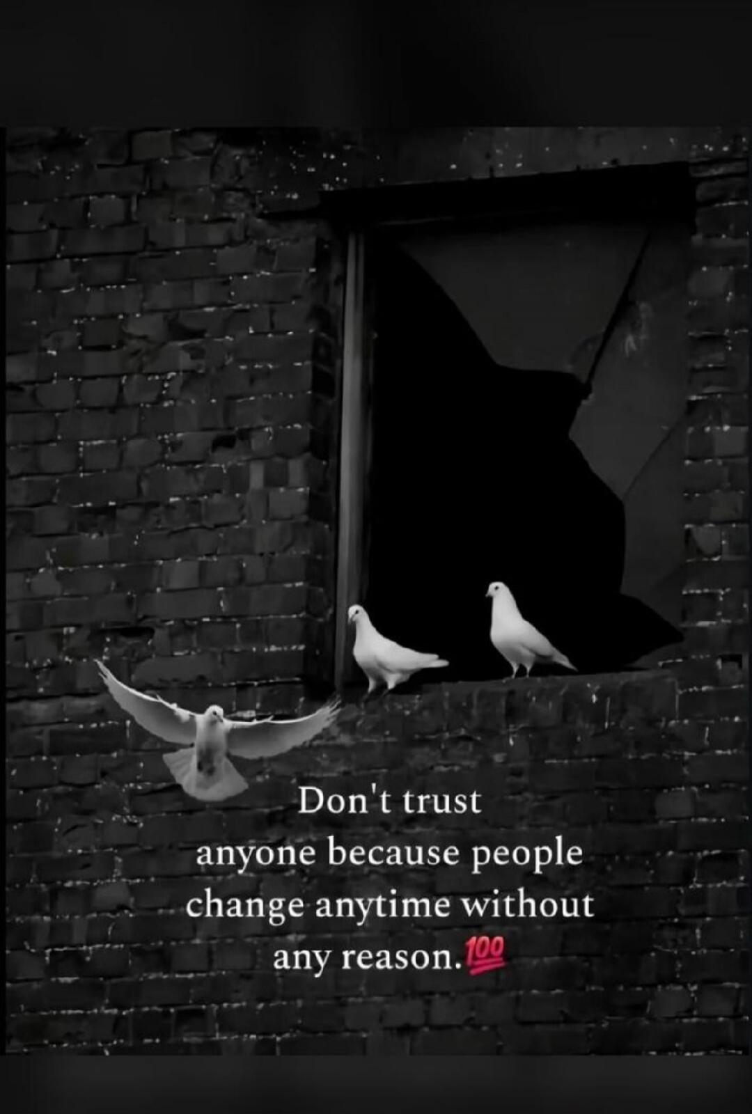 Don't trust anyone because people change anytime without any reason. 💯