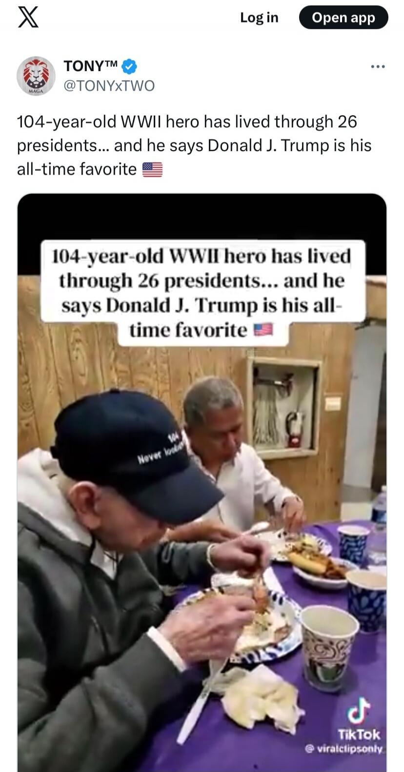 104-year-old WWII hero has lived through 26 presidents... and he says Donald J. Trump is his all-time favorite