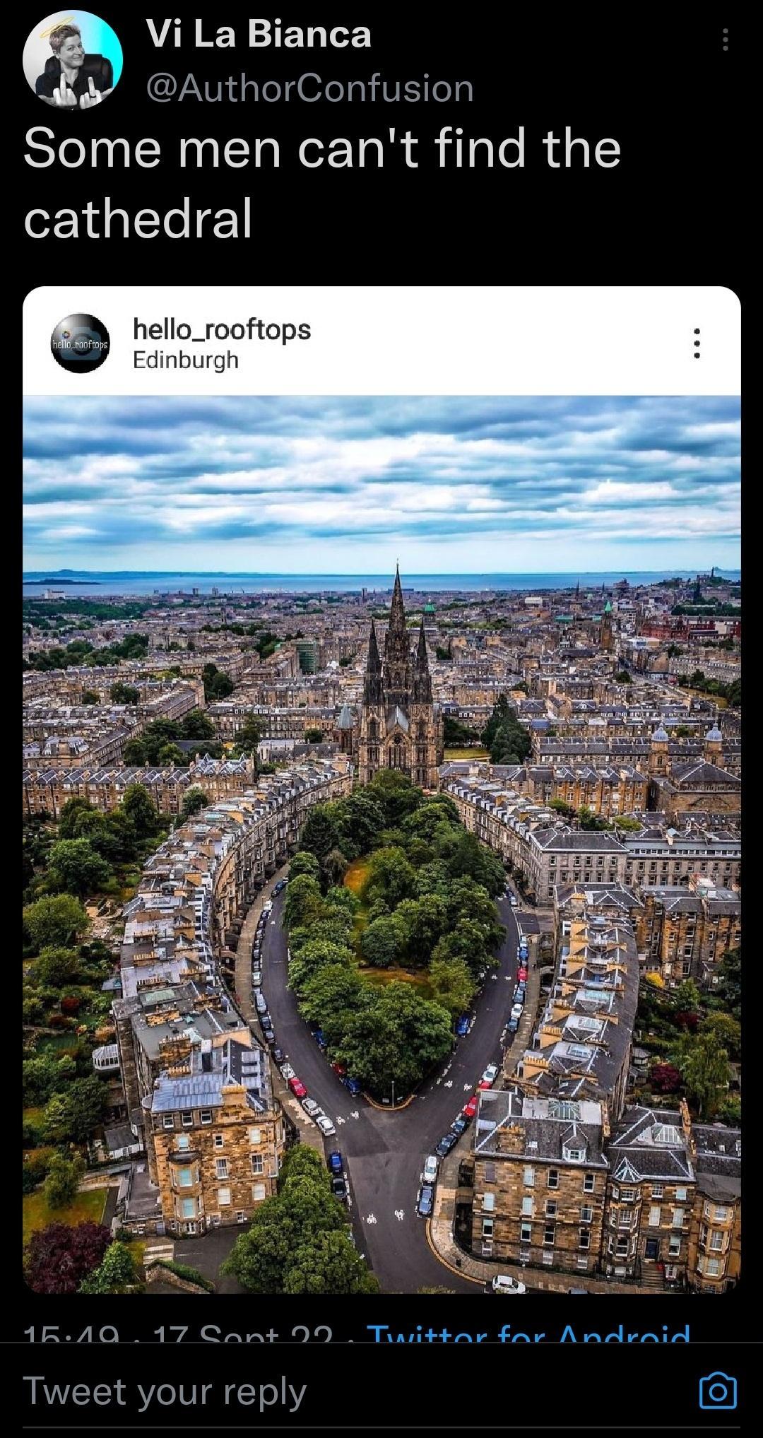 Vi La Bianca g AuthorConfusion Some men cant find the e 1Ha 1o hello_rooftops Edinburgh