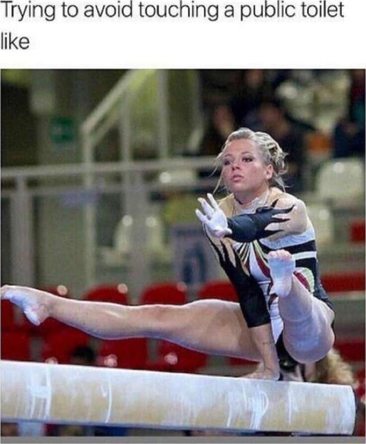 Trying to avoid touching a public toilet like