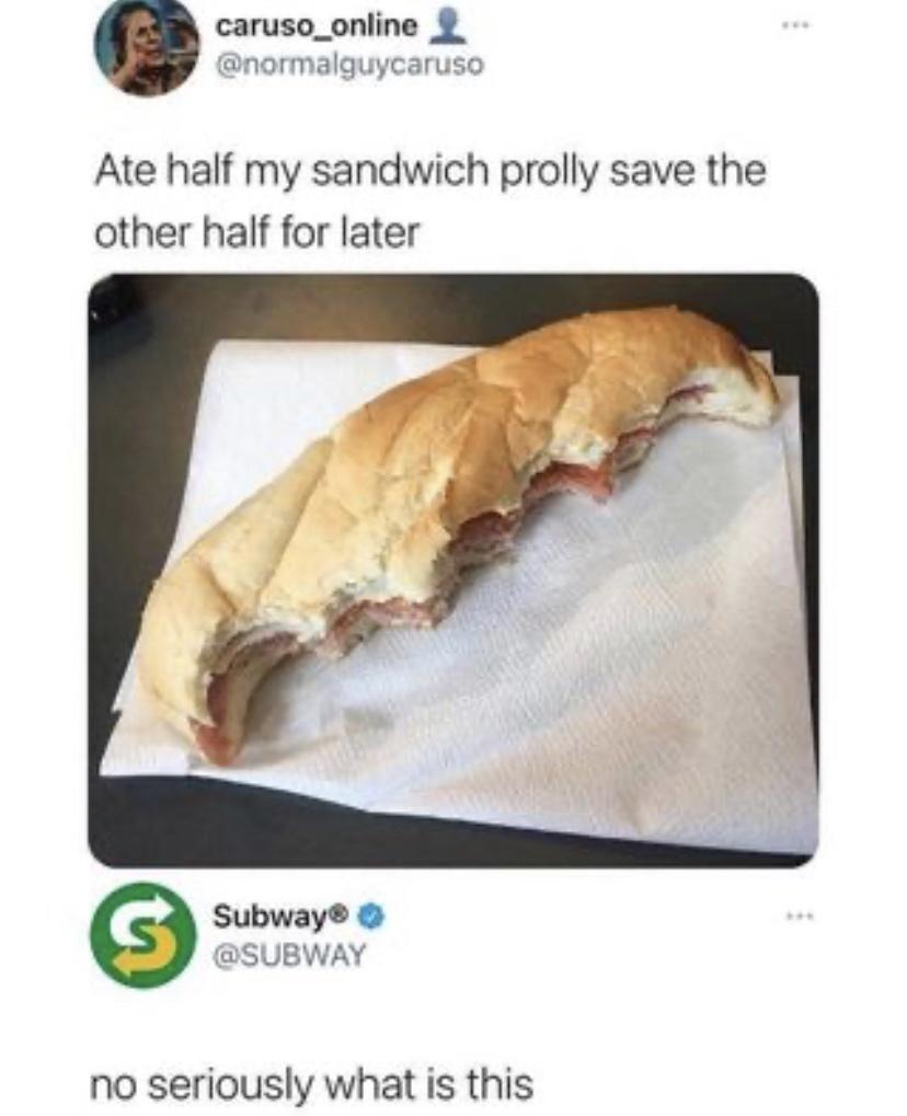 caruso_online normalguycaruso Ate half my sandwich prolly save the other half for later Subway SUBWAY no seriously what is this