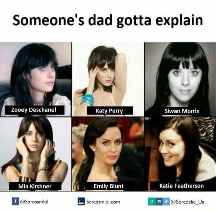 Someone's dad gotta explain Zooey Deschanel Katy Perry Siwan Morris Mia Kirshner Emily Blunt Katie Featherson @Sarcasmlol Sarcasmlol.com @Sarcastic_Us