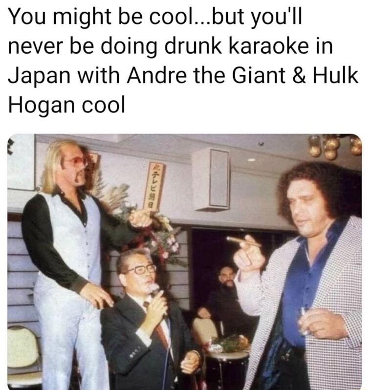 You might be coolbut youll never be doing drunk karaoke in Japan with Andre the Giant Hulk Hogan cool