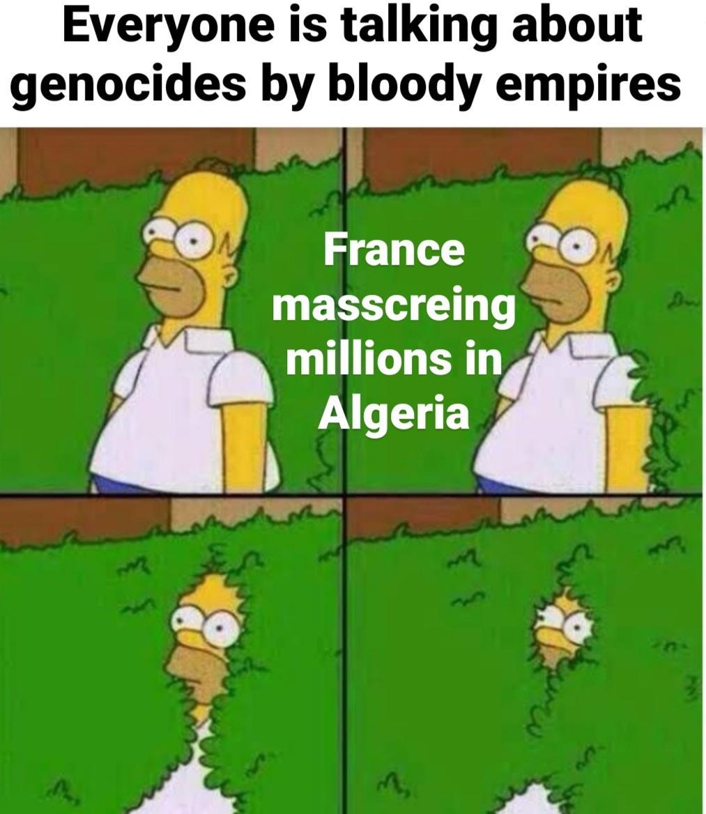 Everyone is talking about genocides by bloody empires 0 France masscreing G ERT LT Q e