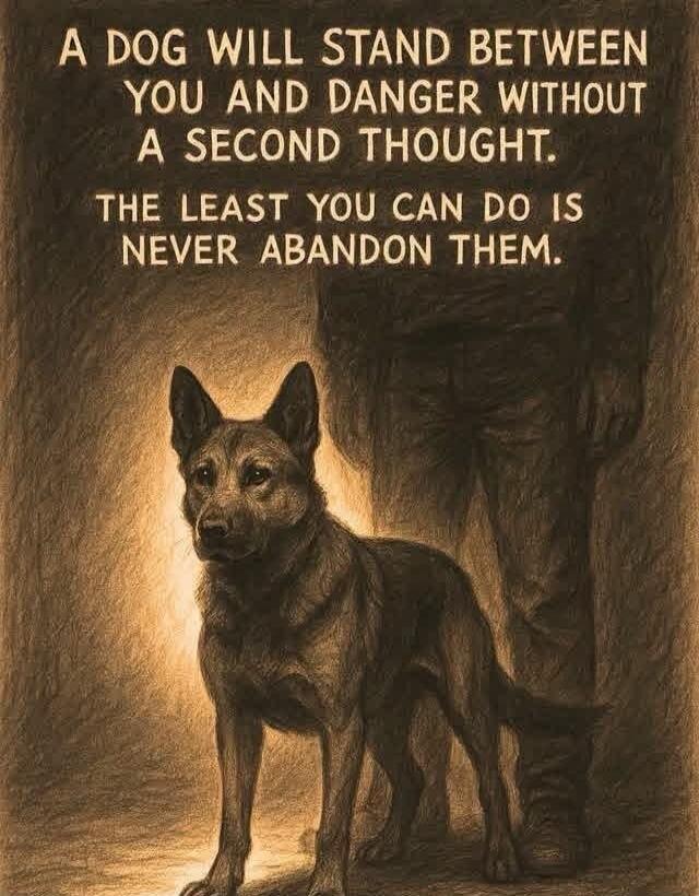 A DOG WILL STAND BETWEEN YOU AND DANGER WITHOUT A SECOND THOUGHT. THE LEAST YOU CAN DO IS NEVER ABANDON THEM.