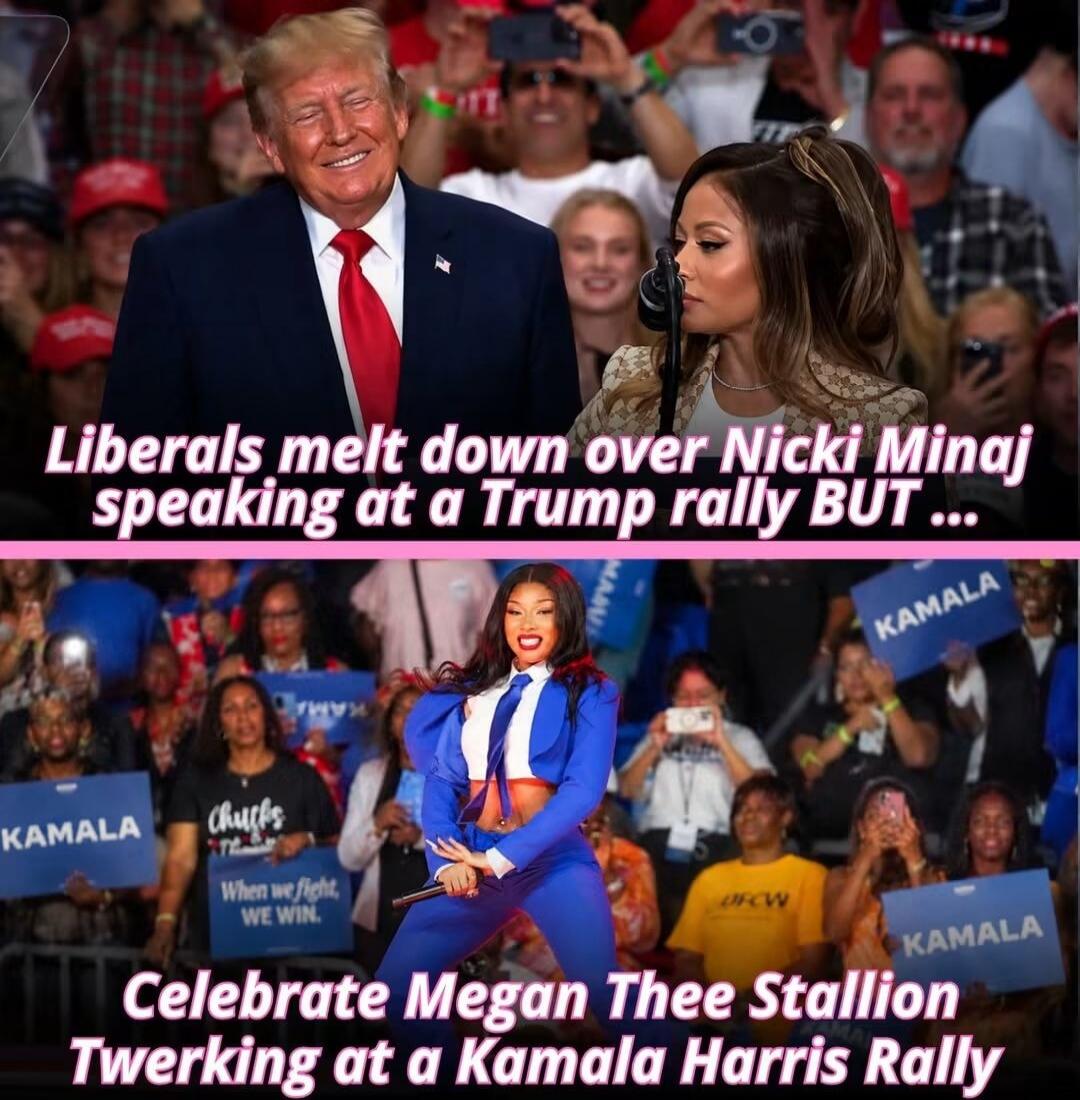 Liberals melt down over Nicki Minaj speaking at a Trump rally BUT Celebrate Megan Thee Stallion twerking at a Kamala Harris Rally