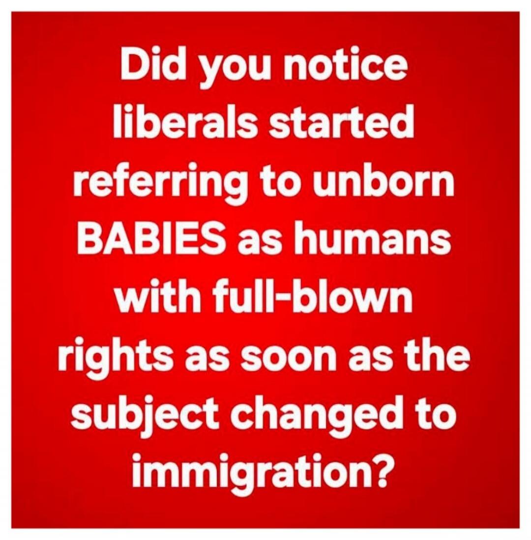 Did you notice liberals started referring to unborn BABIES as humans with full-blown rights as soon as the subject changed to immigration?