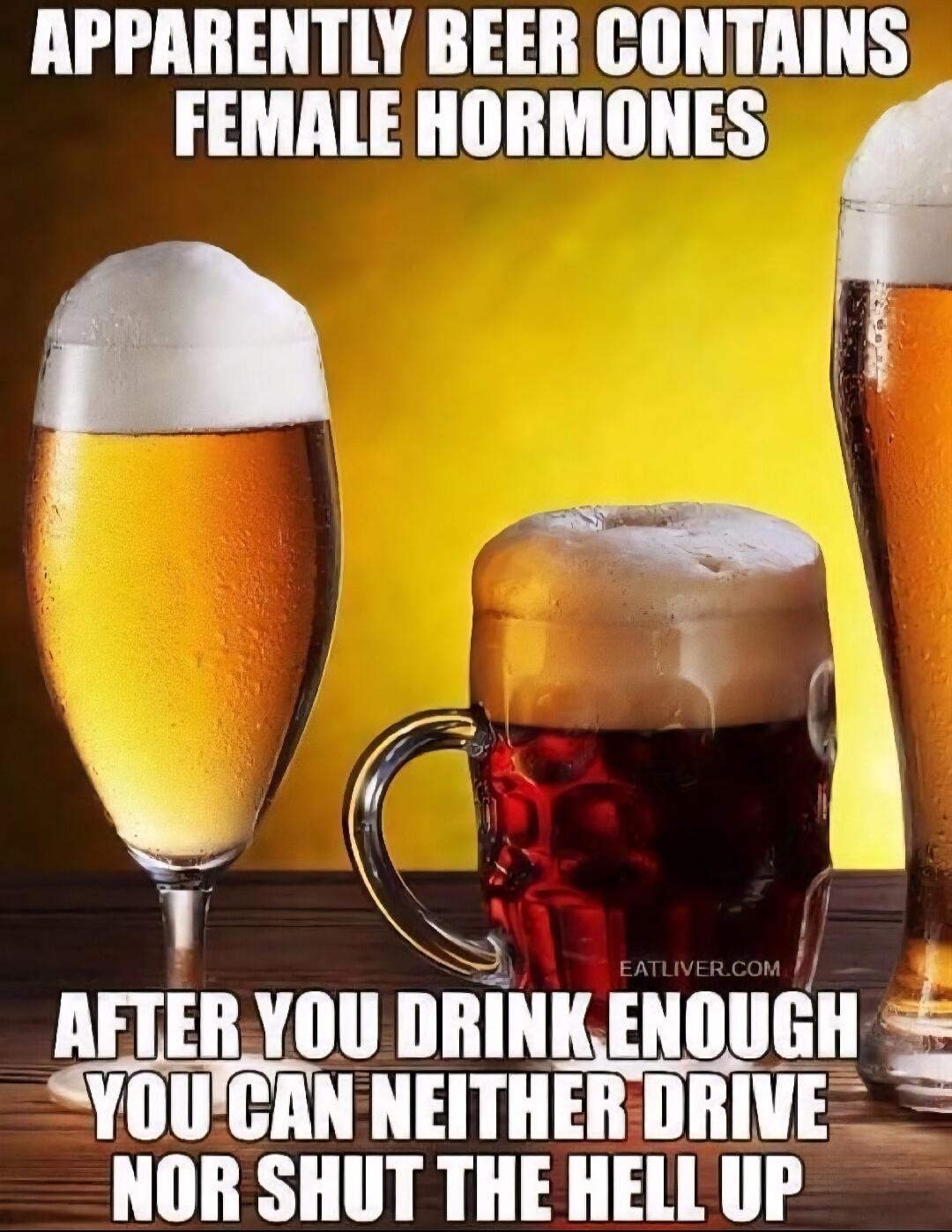 Apparently beer contains female hormones. After you drink enough you can neither drive nor shut the hell up.