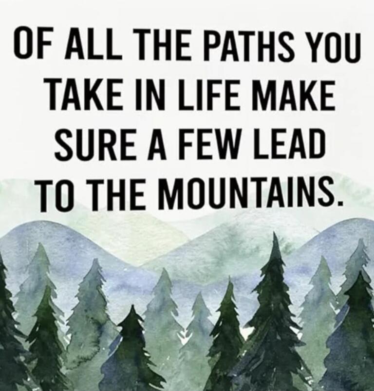 OF ALL THE PATHS YOU TAKE IN LIFE MAKE SURE A FEW LEAD TO THE MOUNTAINS.